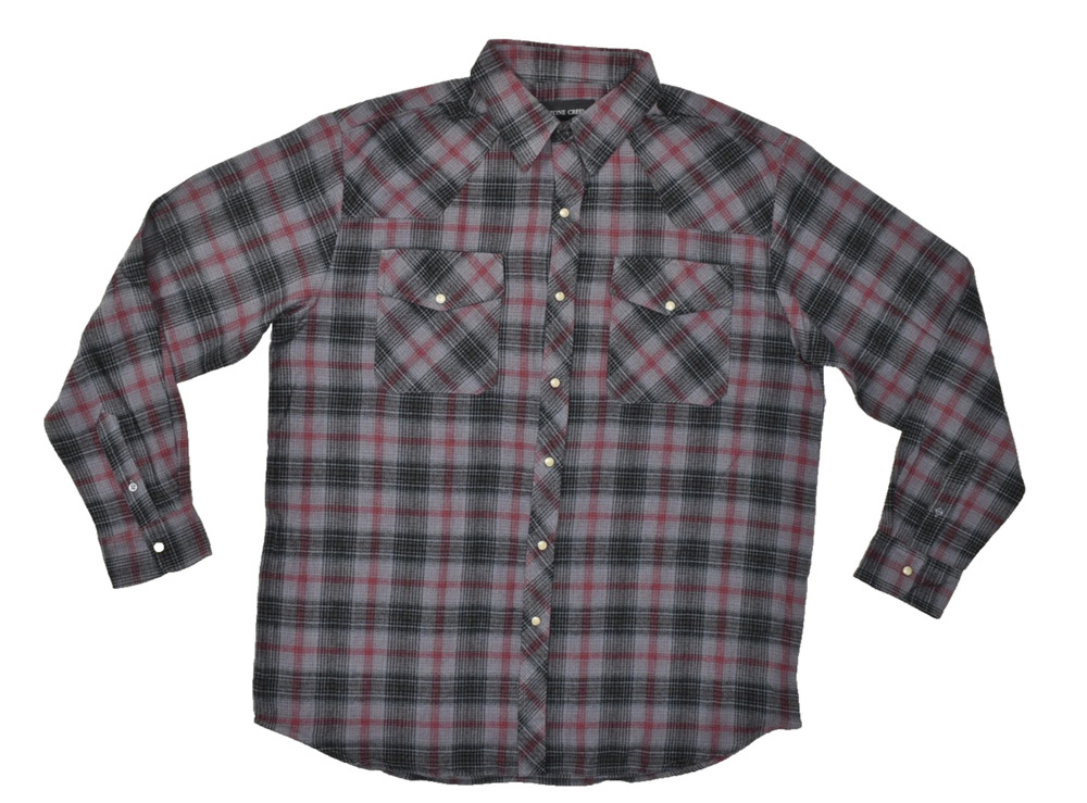 Stone Creek Plaid Western Flannel Snap Shirt Men's Regular Size L Long Sleeve